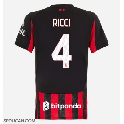 Zenski Nogometni Dres AC Milan Samuele Ricci #4 Domaci 2025-26 Kratak Rukav Zenski Nogometni Dres AC Milan Samuele Ricci #4 Domaci 2025-26 Kratak Rukav